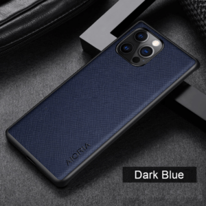 Aioria iPhone 13 Mini Cross Grain Leather Cover Case - Dark Blue