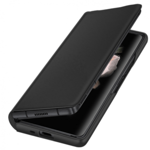 Genuine Leather Samsung Galaxy Z Fold 3 5G Flip Cover Case - Black