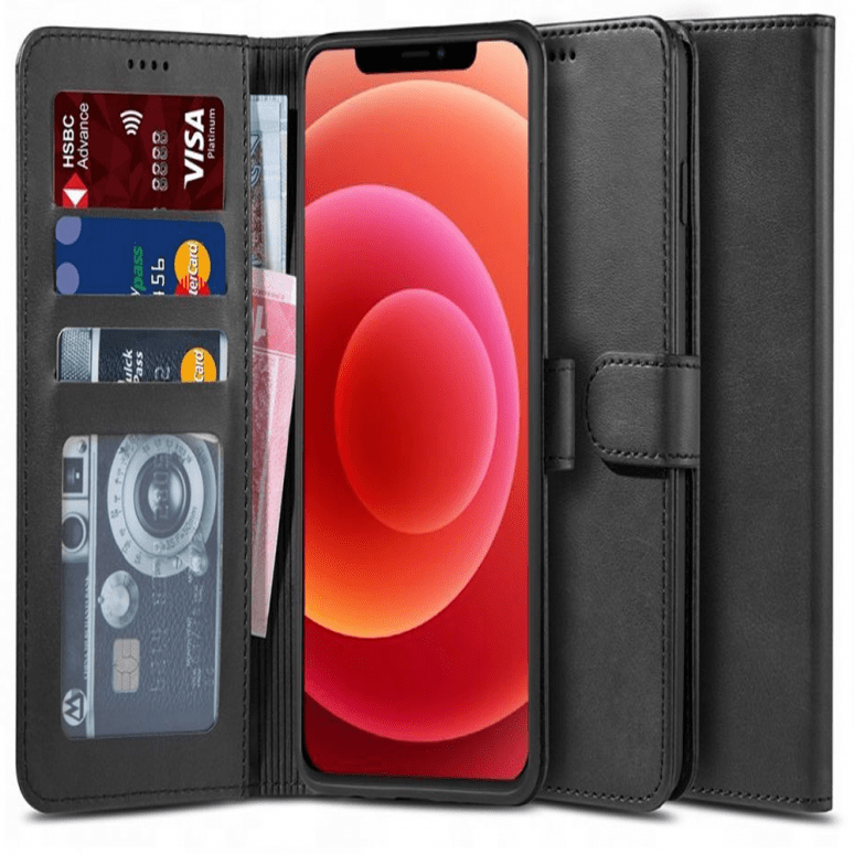 iPhone 12 & 12 Pro Tech-Protect PU Leather Wallet Case - Black