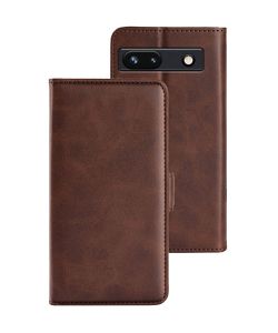 ToughJAK Leather Style Brown Wallet Stand Case - For Google Pixel 7a