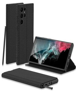 Premium Carbon Fibre Black Flip Case For Samsung Galaxy S23 Ultra