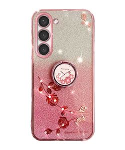 Ring Stand Glitter Pink Flower Case - For Samsung Galaxy S24