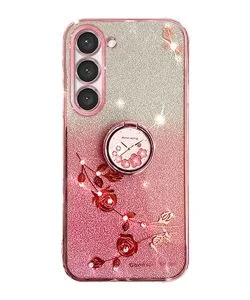 Ring Stand Glitter Pink Flower Case - For Samsung Galaxy S24