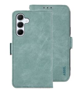 ABEEL Frosted Magnetic RFID Cyan Leather Flip Case 