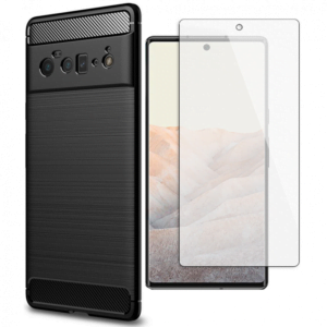 tough jak google pixel 6 carbon fiber case screen protector black