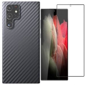 ToughJAK Samsung Galaxy S22 Ultra Carbon Fiber Case & Screen Protector - Black